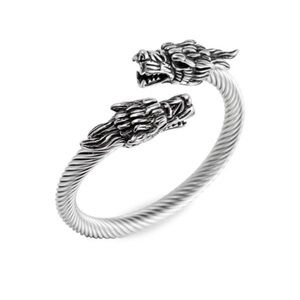 Eye Candy Los Angeles Double Dragon Titanium Silver Wire Bracelet, NIB
